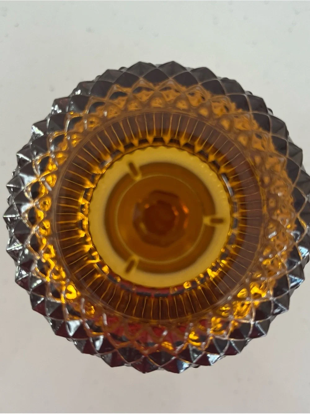 Vintage Indiana Glass Amber Diamond Point Fairy Lamp